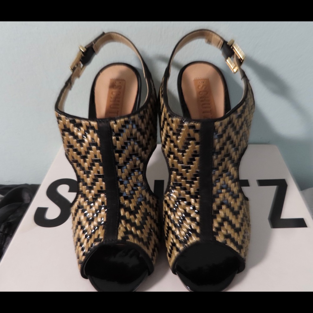 SCHUTZ Women’s Woven Leather Sandals, Tribal/Black
